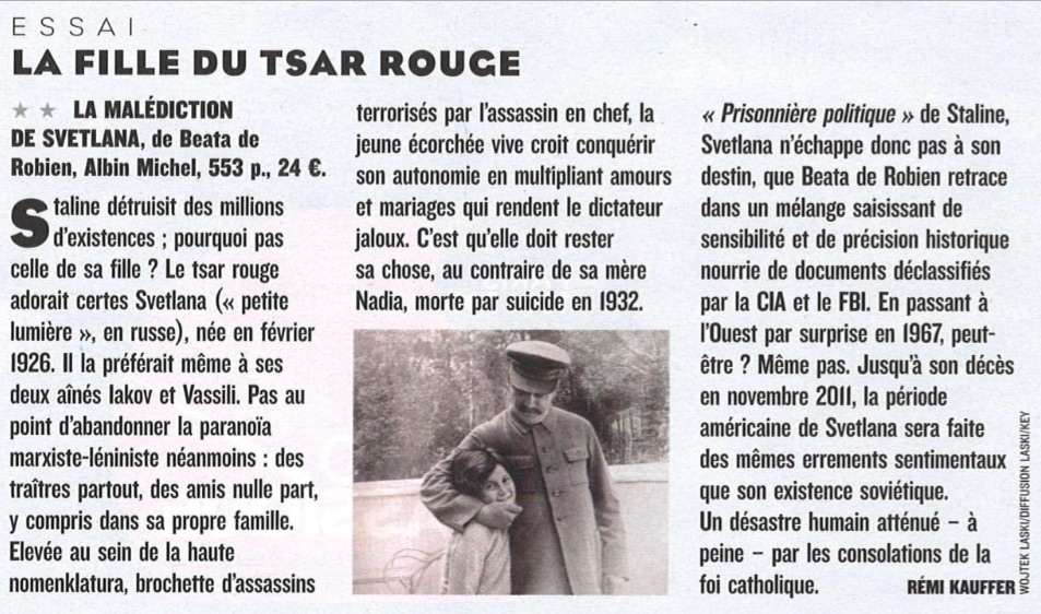 Article paru dans Figaro Magazine La Malédiction de Svetlana - Beata de Robien