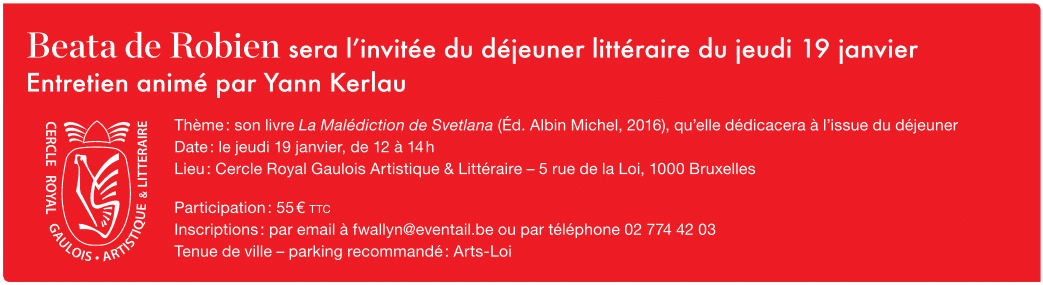 Invitation déjeuner littéraire avec Beata de Robien 19 Janvier 2016 - L'éventail - Yann Kerlau - Belgique