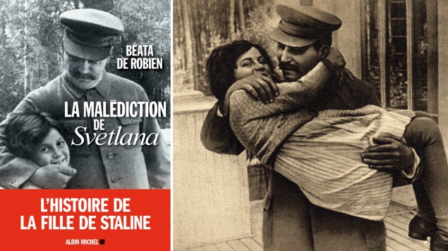 destin brisé de la fille de Staline : La couverture du livre de Beata de Robien. À droite, une photo de Staline avec sa fille en 1936. Photo : La Presse canadienne / Albin Michel/AP Photo (courtoisie d'Icarus Films) 